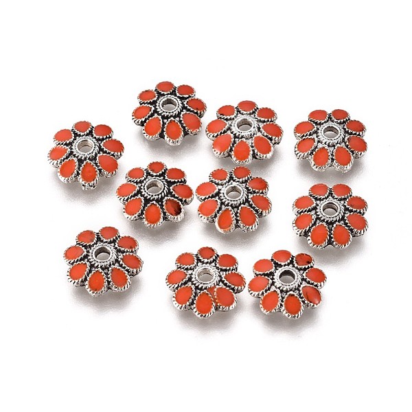 PandaHall Alloy Enamel Flower Bead Caps, 8-Petal, Antique Silver, Orange Red, 10x3mm, Hole: 2mm Alloy+Enamel Red
PandaHall Alloy Enamel Flower Bead Caps, 8-Petal, Antique Silver, Orange Red, 10x3mm, Hole: 2mm Alloy+Enamel Red