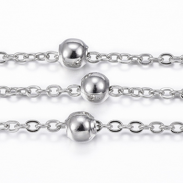 PandaHall 304 Stainless Steel Cable Chains, Satellite Chains, with Steel Beads, Soldered, with Spool, Flat Oval, Stainless Steel Color...
PandaHall 304 Stainless Steel Cable Chains, Satellite Chains, with Steel Beads, Soldered, with Spool, Flat Oval, Stainless Steel Color...
