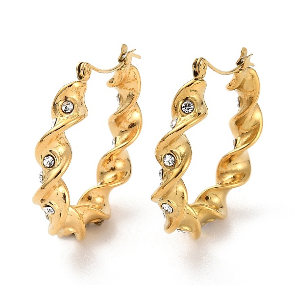 PandaHall Ion Plating(IP) 304 Stainless Steel Twist Round Hoop Earrings with Rhinestones for Women, Golden, 34.5x6.5mm Rhinestone
PandaHall Ion Plating(IP) 304 Stainless Steel Twist Round Hoop Earrings with Rhinestones for Women, Golden, 34.5x6.5mm Rhinestone