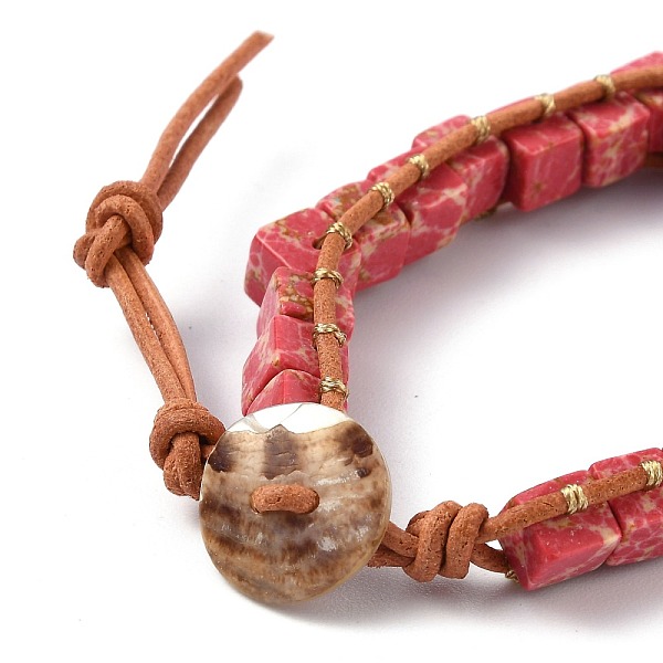PandaHall Natural Regalite/Imperial Jasper/Sea Sediment Jasper Beaded Bracelets, with PU Leather Cord, Cube, Inner Diameter: 7-3/4 inch...
PandaHall Natural Regalite/Imperial Jasper/Sea Sediment Jasper Beaded Bracelets, with PU Leather Cord, Cube, Inner Diameter: 7-3/4 inch...