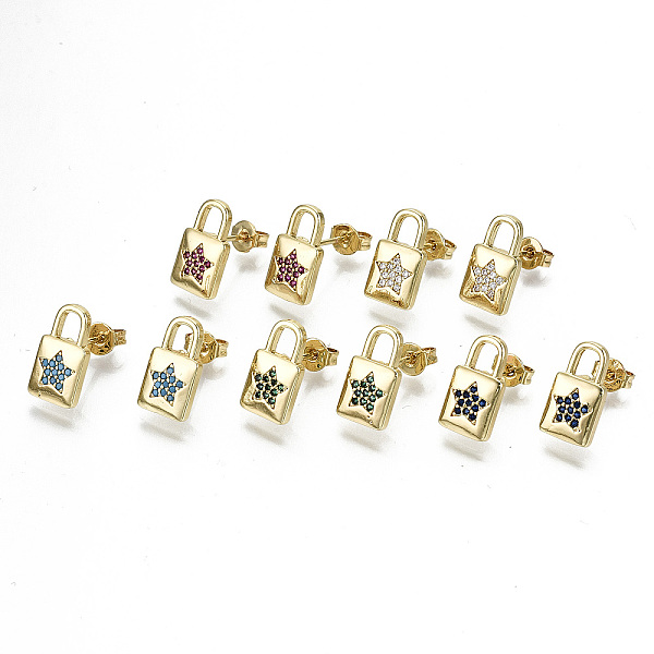 PandaHall Brass Micro Pave Cubic Zirconia Padlock Stud Earrings, with Ear Nuts, Lock with Star, Nickel Free, Real 18K Gold Plated, Mixed..., Multicolor
PandaHall Brass Micro Pave Cubic Zirconia Padlock Stud Earrings, with Ear Nuts, Lock with Star, Nickel Free, Real 18K Gold Plated, Mixed..., Multicolor