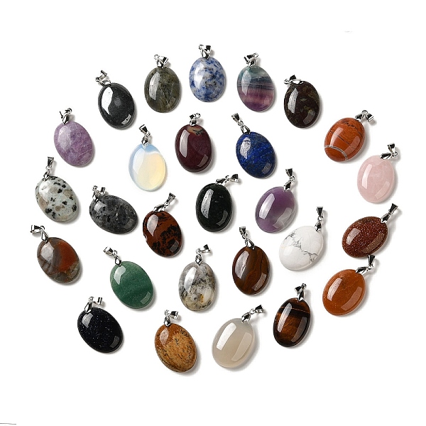 PandaHall Natural & Synthetic Mixed Gemstone Pendants, Oval Charms with Rack Plating Platinum Plated Brass Snap on Bails, Mixed Dyed and...
PandaHall Natural & Synthetic Mixed Gemstone Pendants, Oval Charms with Rack Plating Platinum Plated Brass Snap on Bails, Mixed Dyed and...