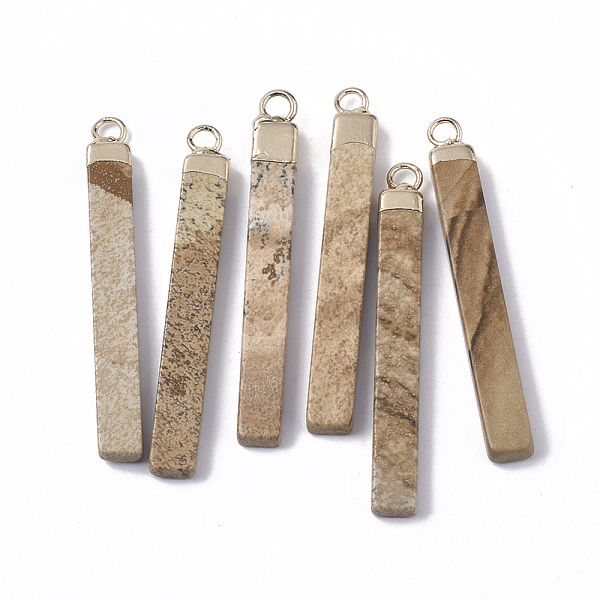 PandaHall Top Golden Plated Natural Picture Jasper Pendants, with Golden Tone Iron Loops, Bar, 44~45x5.5x3mm, Hole: 2mm Picture Jasper...
PandaHall Top Golden Plated Natural Picture Jasper Pendants, with Golden Tone Iron Loops, Bar, 44~45x5.5x3mm, Hole: 2mm Picture Jasper...