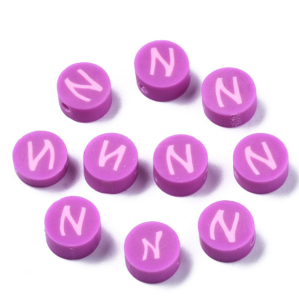 PandaHall Handmade Polymer Clay Beads, Flat Round with Alphabet, Orchid, Letter.N, 9x3.5~5mm, Hole: 1.6mm Polymer Clay Letter N Purple
PandaHall Handmade Polymer Clay Beads, Flat Round with Alphabet, Orchid, Letter.N, 9x3.5~5mm, Hole: 1.6mm Polymer Clay Letter N Purple