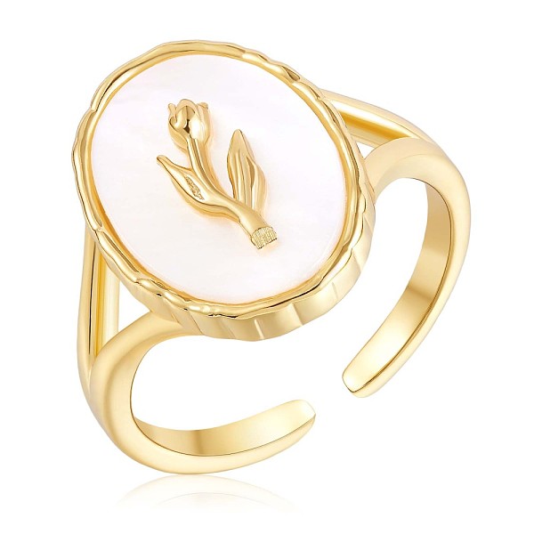 PandaHall 925 Sterling Silver Oval with Tulips Open Cuff Ring, Natural Shell Chunky Finger Ring for Women, Golden, US Size 5 1/4(15.9mm)...
PandaHall 925 Sterling Silver Oval with Tulips Open Cuff Ring, Natural Shell Chunky Finger Ring for Women, Golden, US Size 5 1/4(15.9mm)...