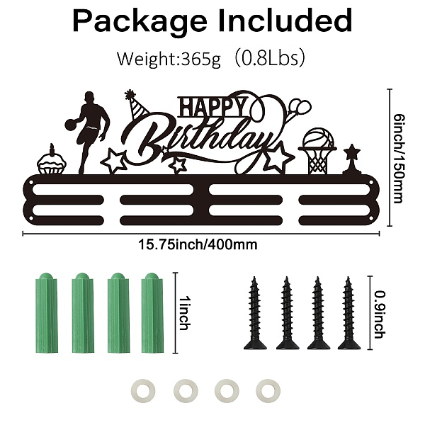PandaHall Fashion Iron Medal Hanger Holder Display Wall Rack, 2 Line, with Screws, Word Happy Birthday & Basketball Pattern, Electrophoresis...
PandaHall Fashion Iron Medal Hanger Holder Display Wall Rack, 2 Line, with Screws, Word Happy Birthday & Basketball Pattern, Electrophoresis...