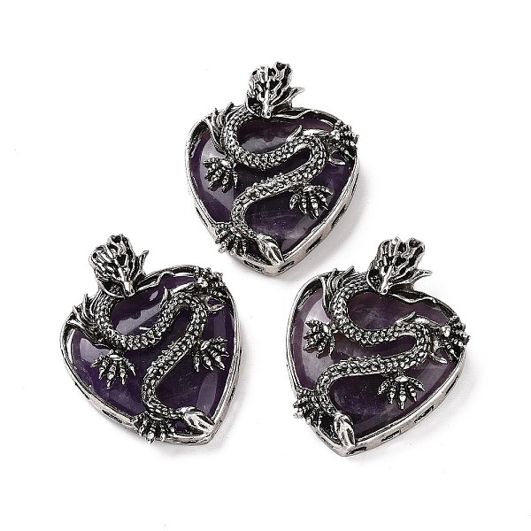 PandaHall Natural Amethyst Pendants, Heart Charms, with Rack Plating Antique Silver Tone Alloy Dragon Findings, 41~41.5x31.5~32x11.5mm, Hole...
PandaHall Natural Amethyst Pendants, Heart Charms, with Rack Plating Antique Silver Tone Alloy Dragon Findings, 41~41.5x31.5~32x11.5mm, Hole...