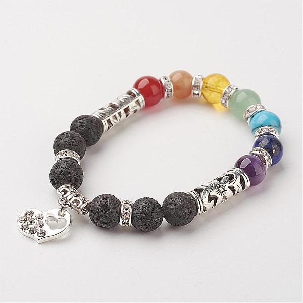 PandaHall Natural Lava Rock & Gemstone Bead Charm Bracelets, Chakra Stretch Bracelets, with Alloy Findings and Brass Findings, Heart, 58mm..., Multicolor
PandaHall Natural Lava Rock & Gemstone Bead Charm Bracelets, Chakra Stretch Bracelets, with Alloy Findings and Brass Findings, Heart, 58mm..., Multicolor