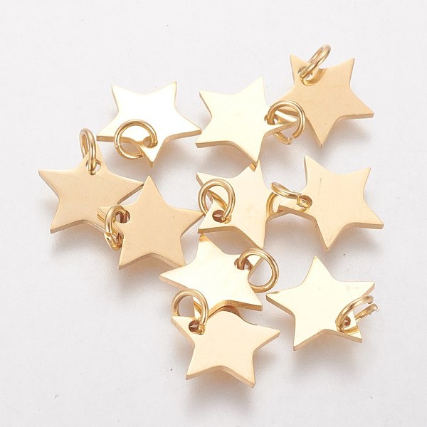 PandaHall Vacuum Plating 304 Stainless Steel Charms, Star, Golden, 10x10.6x1.1mm, Hole: 4mm 304 Stainless Steel Star
PandaHall Vacuum Plating 304 Stainless Steel Charms, Star, Golden, 10x10.6x1.1mm, Hole: 4mm 304 Stainless Steel Star