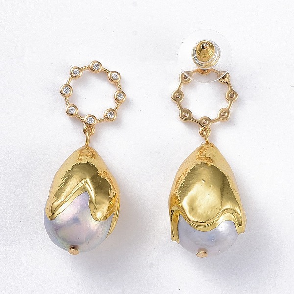 PandaHall Brass Dangle Stud Earrings, with Pearl Beads, Rhinestone and Ear Nuts, Teardrop, Golden, 38mm, Pin: 0.8mm Pearl
PandaHall Brass Dangle Stud Earrings, with Pearl Beads, Rhinestone and Ear Nuts, Teardrop, Golden, 38mm, Pin: 0.8mm Pearl