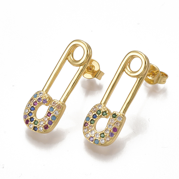 PandaHall Brass Micro Pave Cubic Zirconia(Random Mixed Color) Ear Studs, with Ear Nuts, Safety Pin Shape, Golden, 22x8mm, Pin: 0.6mm Cubic...
PandaHall Brass Micro Pave Cubic Zirconia(Random Mixed Color) Ear Studs, with Ear Nuts, Safety Pin Shape, Golden, 22x8mm, Pin: 0.6mm Cubic...