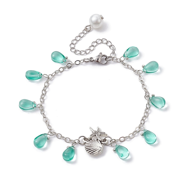 PandaHall Alloy Starfish Scallop Shell Shape with Glass Teardrop Charm Bracelets, with Brass Chains, for Women, Platinum, 7-1/4 inch(18.5cm)...
PandaHall Alloy Starfish Scallop Shell Shape with Glass Teardrop Charm Bracelets, with Brass Chains, for Women, Platinum, 7-1/4 inch(18.5cm)...