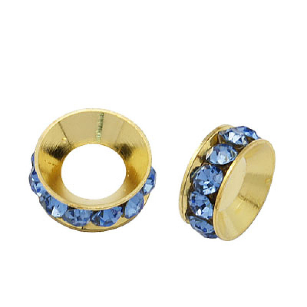 PandaHall Brass Rhinestone Spacer Beads, Grade A, Rondelle, Golden Metal Color, Light Sapphire, 9x4mm, Hole: 4mm Brass+Rhinestone Rondelle..., Blue
PandaHall Brass Rhinestone Spacer Beads, Grade A, Rondelle, Golden Metal Color, Light Sapphire, 9x4mm, Hole: 4mm Brass+Rhinestone Rondelle..., Blue