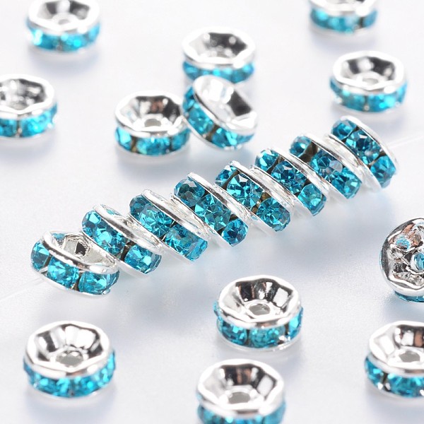 PandaHall Brass Grade A Rhinestone Spacer Beads, Silver Color Plated, Nickel Free, Aquamarine, 6x3mm, Hole: 1mm Brass+Rhinestone Rondelle..., Cyan
PandaHall Brass Grade A Rhinestone Spacer Beads, Silver Color Plated, Nickel Free, Aquamarine, 6x3mm, Hole: 1mm Brass+Rhinestone Rondelle..., Cyan