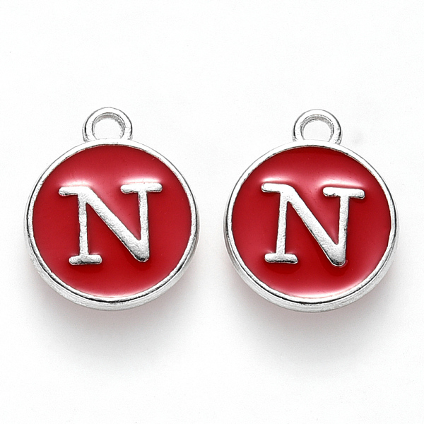 PandaHall Platinum Plated Alloy Enamel Charms, Cadmium Free & Lead Free, Enamelled Sequins, Flat Round with Letter, Red, Letter.N, 14x12x2mm...
PandaHall Platinum Plated Alloy Enamel Charms, Cadmium Free & Lead Free, Enamelled Sequins, Flat Round with Letter, Red, Letter.N, 14x12x2mm...