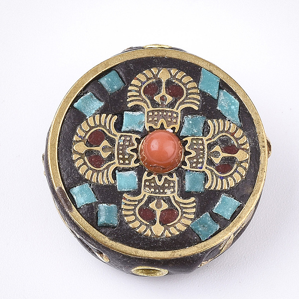 PandaHall Handmade Indonesia Beads, with Brass Findings, Flat Round, Golden, Dark Turquoise, 22x21x11mm, Hole: 2mm Polymer Clay Flat Round
PandaHall Handmade Indonesia Beads, with Brass Findings, Flat Round, Golden, Dark Turquoise, 22x21x11mm, Hole: 2mm Polymer Clay Flat Round