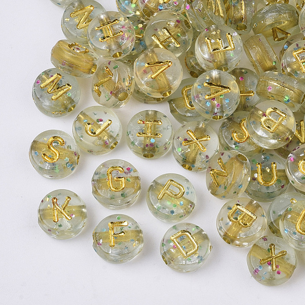 PandaHall Plating Transparent Acrylic Beads, with Glitter Powder, Metal Enlaced, Horizontal Hole, Flat Round with Letter, Golden Plated..., Clear
PandaHall Plating Transparent Acrylic Beads, with Glitter Powder, Metal Enlaced, Horizontal Hole, Flat Round with Letter, Golden Plated..., Clear