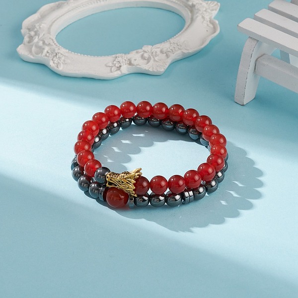 PandaHall 2Pcs 2 Style Natural Red Agate Carnelian(Dyed & Heated) & Synthetic Hematite Stretch Bracelets Set with Alloy Dragon, Gemstone..., Multicolor
PandaHall 2Pcs 2 Style Natural Red Agate Carnelian(Dyed & Heated) & Synthetic Hematite Stretch Bracelets Set with Alloy Dragon, Gemstone..., Multicolor