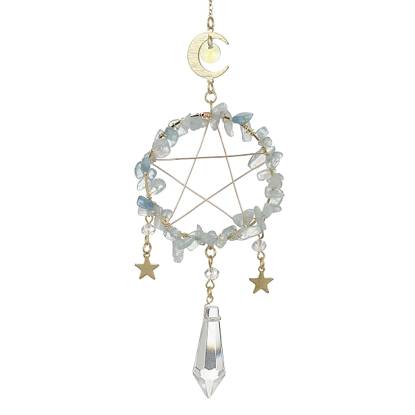PandaHall Wire Wrapped Natural Aquamarine Chips & Brass Ring Pendant Decoration, with Glass Cone Charm, for Home Hanging Decoration, Moon &...
PandaHall Wire Wrapped Natural Aquamarine Chips & Brass Ring Pendant Decoration, with Glass Cone Charm, for Home Hanging Decoration, Moon &...