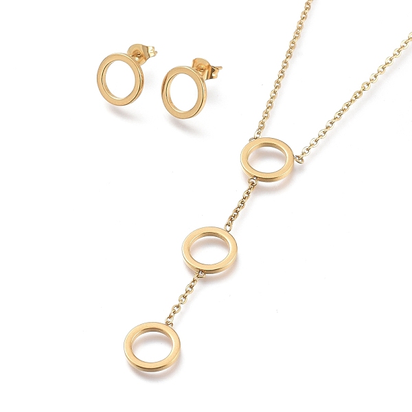 PandaHall Round Ring 304 Stainless Steel Jewelry Sets, Cable Chains Pendant Necklaces and Stud Earrings, with Ear Nuts and Lobster Claw...
PandaHall Round Ring 304 Stainless Steel Jewelry Sets, Cable Chains Pendant Necklaces and Stud Earrings, with Ear Nuts and Lobster Claw...