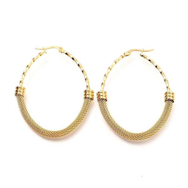 PandaHall 304 Stainless Steel Mesh Hoop Earrings, Textured, Oval, Golden, 56x42x6mm, Pin: 0.8mm 304 Stainless Steel Oval
PandaHall 304 Stainless Steel Mesh Hoop Earrings, Textured, Oval, Golden, 56x42x6mm, Pin: 0.8mm 304 Stainless Steel Oval