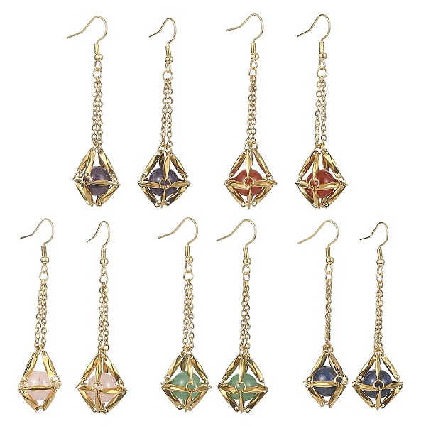 PandaHall Natural Gemstone Dangle Earrings, Brass Macrame Pouch Long Drop Earrings, Golden, 66x17mm Mixed Stone Round
PandaHall Natural Gemstone Dangle Earrings, Brass Macrame Pouch Long Drop Earrings, Golden, 66x17mm Mixed Stone Round