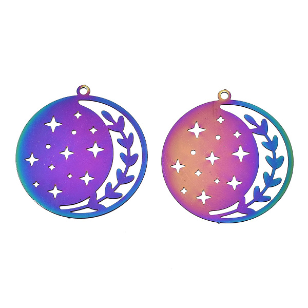 PandaHall Ion Plating(IP) 201 Stainless Steel Filigree Pendants, Etched Metal Embellishments, Flat Round with Star, Rainbow Color...
PandaHall Ion Plating(IP) 201 Stainless Steel Filigree Pendants, Etched Metal Embellishments, Flat Round with Star, Rainbow Color...