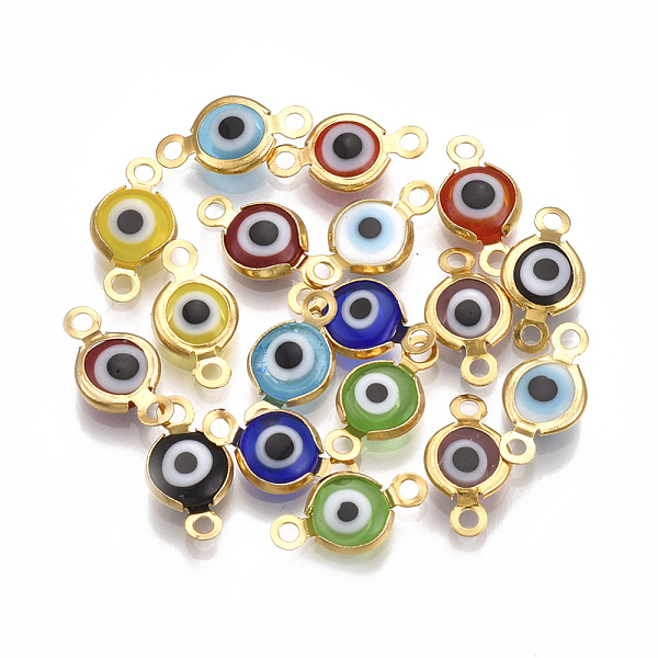 PandaHall Handmade Evil Eye Lampwork Links connectors, with 304 Stainless Steel Findings, Flat Round, Golden, 12.5x7x2.5mm, Hole: 1.5mm..., Multicolor
PandaHall Handmade Evil Eye Lampwork Links connectors, with 304 Stainless Steel Findings, Flat Round, Golden, 12.5x7x2.5mm, Hole: 1.5mm..., Multicolor