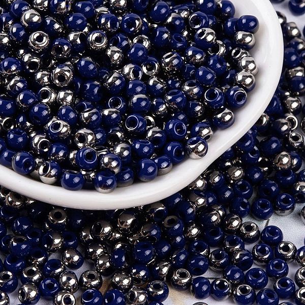 PandaHall Glass Seed Beads, Inside Colours, Half Silver Plated, Round, Dark Blue, 4x3mm, Hole: 1.2mm, 6428pcs/pound Glass
PandaHall Glass Seed Beads, Inside Colours, Half Silver Plated, Round, Dark Blue, 4x3mm, Hole: 1.2mm, 6428pcs/pound Glass