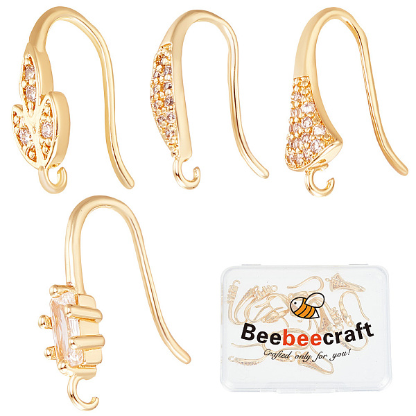 PandaHall Beebeecraft 24Pcs 4 Style Brass Micro Pave Clear Cubic Zirconia Earring Hooks, Ear Wire with Loops, Leaf, Real 24K Gold Plated, 18...
PandaHall Beebeecraft 24Pcs 4 Style Brass Micro Pave Clear Cubic Zirconia Earring Hooks, Ear Wire with Loops, Leaf, Real 24K Gold Plated, 18...
