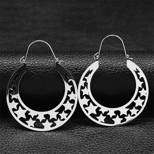 PandaHall 304 Stainless Steel Hollow Star Hoop Earrings, Bohemia Theme Earrings, Stainless Steel Color, 50x40x1mm 304 Stainless Steel Star
PandaHall 304 Stainless Steel Hollow Star Hoop Earrings, Bohemia Theme Earrings, Stainless Steel Color, 50x40x1mm 304 Stainless Steel Star