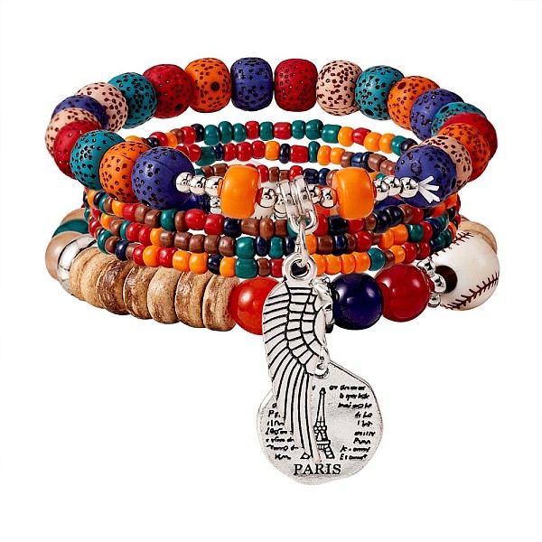 PandaHall 5Pcs 5 Style Wood & Glass Seed & Acrylic Beaded Stretch Bracelets Set with Baseball, Bohemian Stackable Bracelets with Alloy Wings...
PandaHall 5Pcs 5 Style Wood & Glass Seed & Acrylic Beaded Stretch Bracelets Set with Baseball, Bohemian Stackable Bracelets with Alloy Wings...