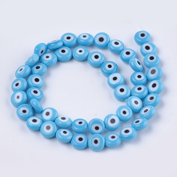 PandaHall Handmade Evil Eye Lampwork Beads Strands, Flat Round, Light Sky Blue, 7.5x3mm, Hole: 1mm, about 48pcs/strand, 13.7 inch~14.9 inch...
PandaHall Handmade Evil Eye Lampwork Beads Strands, Flat Round, Light Sky Blue, 7.5x3mm, Hole: 1mm, about 48pcs/strand, 13.7 inch~14.9 inch...