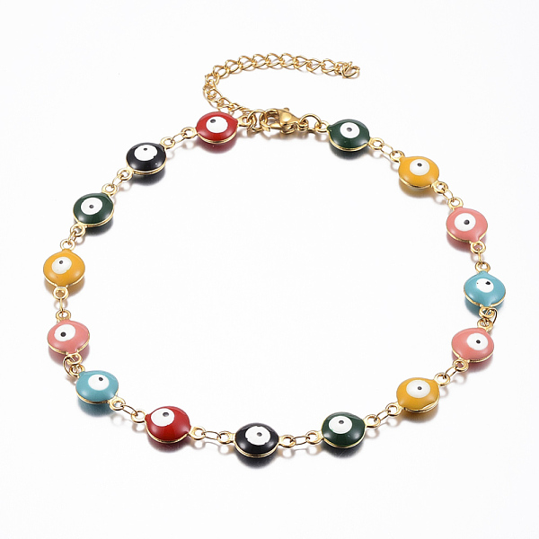 PandaHall 304 Stainless Steel Link Bracelets, Evil Eye, Real 18K Gold Plated, Colorful, 9-5/8 inch(24.5cm) 304 Stainless Steel
PandaHall 304 Stainless Steel Link Bracelets, Evil Eye, Real 18K Gold Plated, Colorful, 9-5/8 inch(24.5cm) 304 Stainless Steel