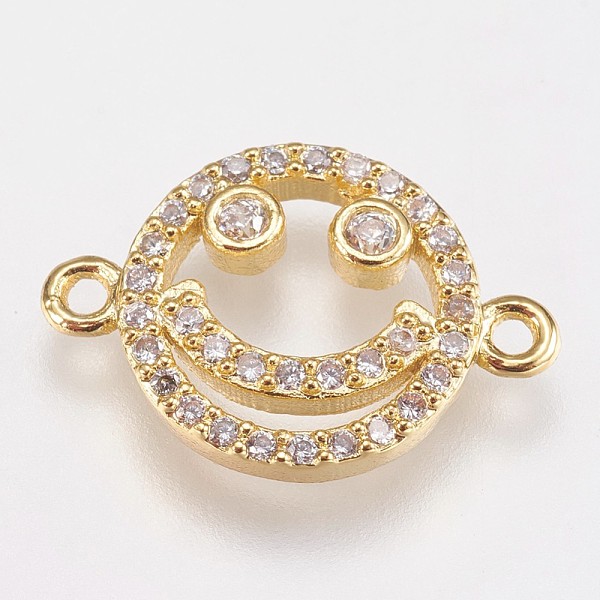 PandaHall Brass Micro Pave Cubic Zirconia Links, Smiling Face, Clear, Golden, 11.5x17x2mm, Hole: 1mm Brass+Cubic Zirconia Flat Round Clear
PandaHall Brass Micro Pave Cubic Zirconia Links, Smiling Face, Clear, Golden, 11.5x17x2mm, Hole: 1mm Brass+Cubic Zirconia Flat Round Clear