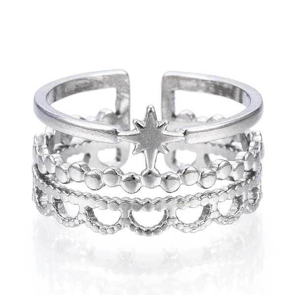 PandaHall 304 Stainless Steel Star Open Cuff Ring, Triple Line Chunky Ring for Women, Stainless Steel Color, US Size 8 1/2(18.5mm) 304...
PandaHall 304 Stainless Steel Star Open Cuff Ring, Triple Line Chunky Ring for Women, Stainless Steel Color, US Size 8 1/2(18.5mm) 304...