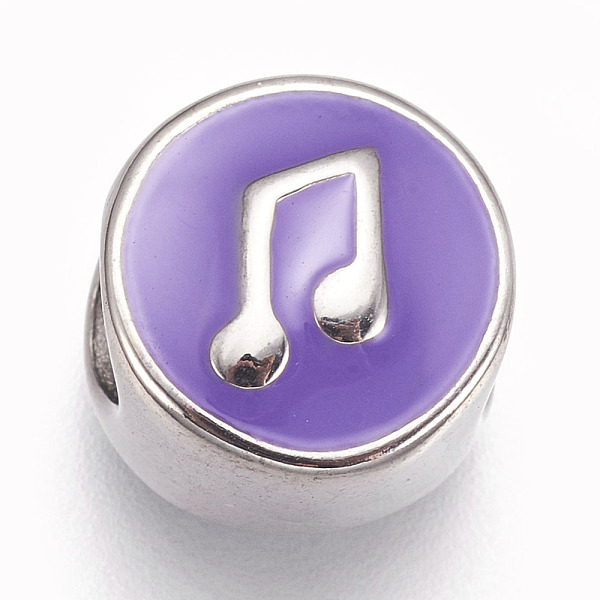 PandaHall 304 Stainless Steel European Beads, with Enamel, Large Hole Beads, Flat Round with Musical Note, Purple, Stainless Steel Color...
PandaHall 304 Stainless Steel European Beads, with Enamel, Large Hole Beads, Flat Round with Musical Note, Purple, Stainless Steel Color...