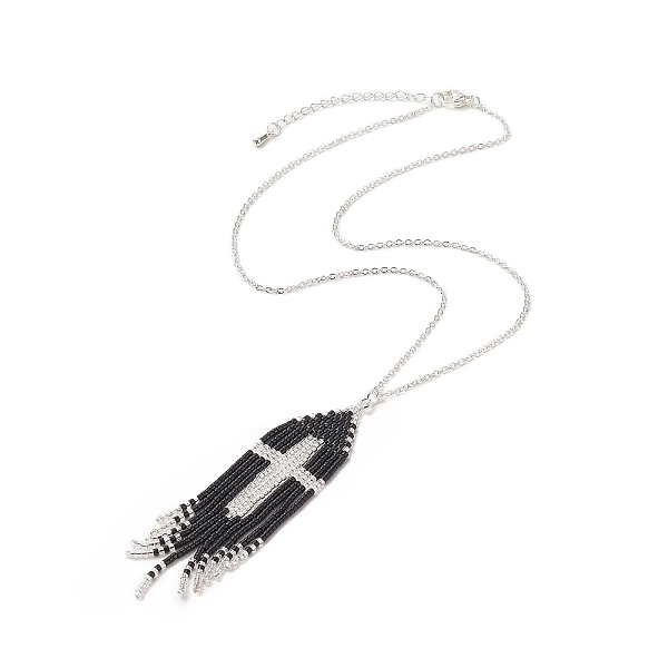 PandaHall Glass Seed Beaded Cross Tassel Pendant Necklaces, 304 Stainless Steel Curb Chain Necklace with Lobster Claw Clasps & Chain..., Black
PandaHall Glass Seed Beaded Cross Tassel Pendant Necklaces, 304 Stainless Steel Curb Chain Necklace with Lobster Claw Clasps & Chain..., Black