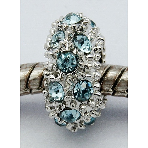 PandaHall Alloy Rhinestone European Beads, Large Hole Beads, Rondelle, Platinum Metal Color, Aquamarine, 11x6mm, Hole: 5mm Alloy+Rhinestone..., Cyan
PandaHall Alloy Rhinestone European Beads, Large Hole Beads, Rondelle, Platinum Metal Color, Aquamarine, 11x6mm, Hole: 5mm Alloy+Rhinestone..., Cyan