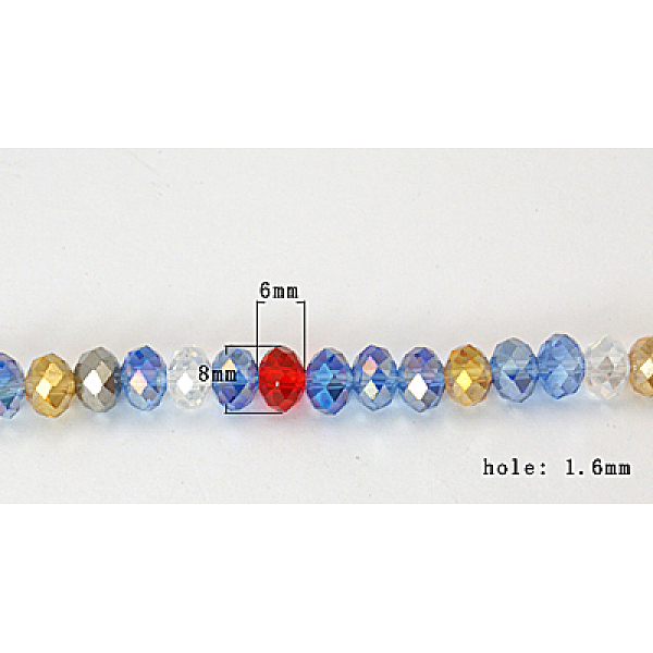 PandaHall Electroplate Glass Beads Strand, AB Color Plated, Faceted, Rondelle, Size: about 8mm in diameter, 6mm thick, hole: 1.6mm, about...
PandaHall Electroplate Glass Beads Strand, AB Color Plated, Faceted, Rondelle, Size: about 8mm in diameter, 6mm thick, hole: 1.6mm, about...