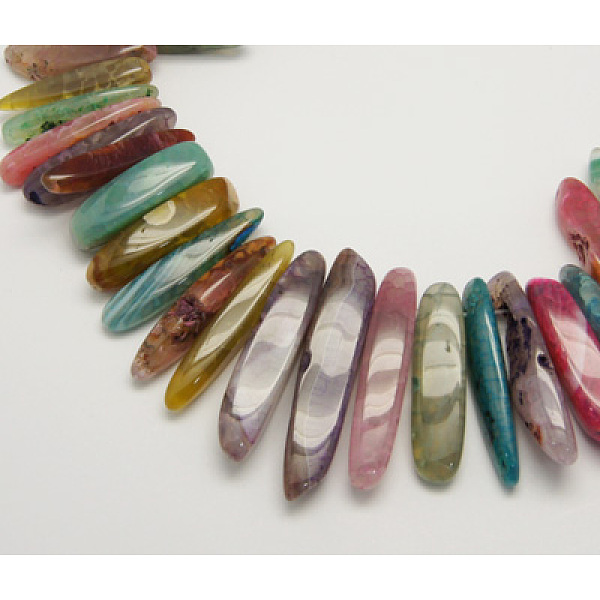 PandaHall Gemstone Beads Strands, Natural Agate, Dyed, Colorful, Size: about 7~11mm wide, 27~75mm long, 5~11mm thick, hole: 1mm...
PandaHall Gemstone Beads Strands, Natural Agate, Dyed, Colorful, Size: about 7~11mm wide, 27~75mm long, 5~11mm thick, hole: 1mm...