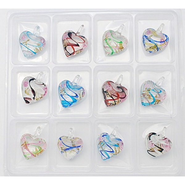 PandaHall Handmade Gold Sand Lampwork Pendants, Heart, Mixed Color, Size: about 40mm long, 30mm wide, 18mm thick, hole: 7mm, 12pcs/box..., Multicolor
PandaHall Handmade Gold Sand Lampwork Pendants, Heart, Mixed Color, Size: about 40mm long, 30mm wide, 18mm thick, hole: 7mm, 12pcs/box..., Multicolor