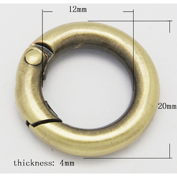 PandaHall Alloy Spring Gate Rings, O Rings, Antique Bronze, 6 Gauge, 20x4mm, Inner Diameter: 12mm Alloy
PandaHall Alloy Spring Gate Rings, O Rings, Antique Bronze, 6 Gauge, 20x4mm, Inner Diameter: 12mm Alloy