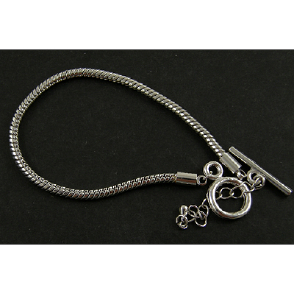 PandaHall Brass Bracelets, Platinum Color, about 3mm wide, 20cm long(include the toggle & bar) Brass
PandaHall Brass Bracelets, Platinum Color, about 3mm wide, 20cm long(include the toggle & bar) Brass