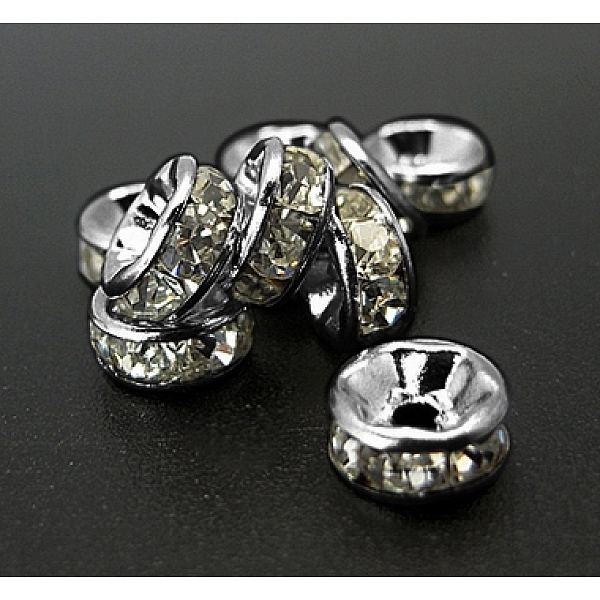 PandaHall Iron Rhinestone Spacer Beads, Grade A, Rondelle, Straight Edge, Gunmetal Color, Clear, Size: about 8mm in diameter, 3.5mm thick...
PandaHall Iron Rhinestone Spacer Beads, Grade A, Rondelle, Straight Edge, Gunmetal Color, Clear, Size: about 8mm in diameter, 3.5mm thick...