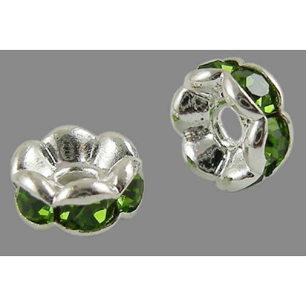 PandaHall Brass Rhinestone Spacer Beads, Grade A, Wavy Edge, Silver Color Plated, Rondelle, Peridot, 6x3mm, Hole: 1mm Brass+Rhinestone..., Green
PandaHall Brass Rhinestone Spacer Beads, Grade A, Wavy Edge, Silver Color Plated, Rondelle, Peridot, 6x3mm, Hole: 1mm Brass+Rhinestone..., Green