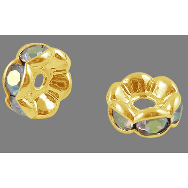PandaHall Brass Rhinestone Spacer Beads, Grade AAA, Wavy Edge, Nickel Free, Golden Metal Color, Rondelle, Crystal AB, 6x3mm, Hole: 1mm..., Clear
PandaHall Brass Rhinestone Spacer Beads, Grade AAA, Wavy Edge, Nickel Free, Golden Metal Color, Rondelle, Crystal AB, 6x3mm, Hole: 1mm..., Clear