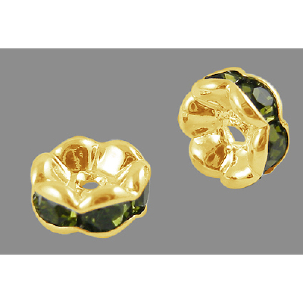 PandaHall Brass Rhinestone Spacer Beads, Grade A, Wavy Edge, Golden Metal Color, Rondelle, Olivine, 8x3.8mm, Hole: 1mm Brass+Rhinestone..., Green
PandaHall Brass Rhinestone Spacer Beads, Grade A, Wavy Edge, Golden Metal Color, Rondelle, Olivine, 8x3.8mm, Hole: 1mm Brass+Rhinestone..., Green