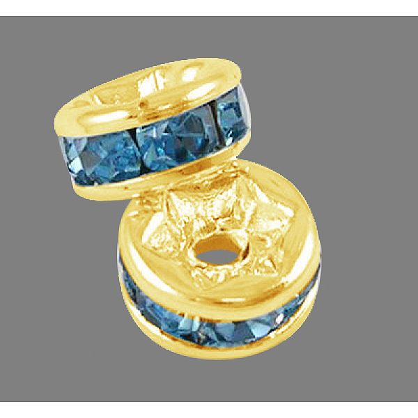 PandaHall Brass Rhinestone Spacer Beads, Grade A, Straight Flange, Golden Metal Color, Rondelle, Aquamarine, 6x3mm, Hole: 1mm..., Cyan
PandaHall Brass Rhinestone Spacer Beads, Grade A, Straight Flange, Golden Metal Color, Rondelle, Aquamarine, 6x3mm, Hole: 1mm..., Cyan