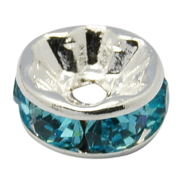 PandaHall Brass Rhinestone Spacer Beads, Grade A, Straight Flange, Silver Color Plated, Rondelle, Aquamarine, 8x3.8mm Hole: 1.5mm..., Cyan
PandaHall Brass Rhinestone Spacer Beads, Grade A, Straight Flange, Silver Color Plated, Rondelle, Aquamarine, 8x3.8mm Hole: 1.5mm..., Cyan